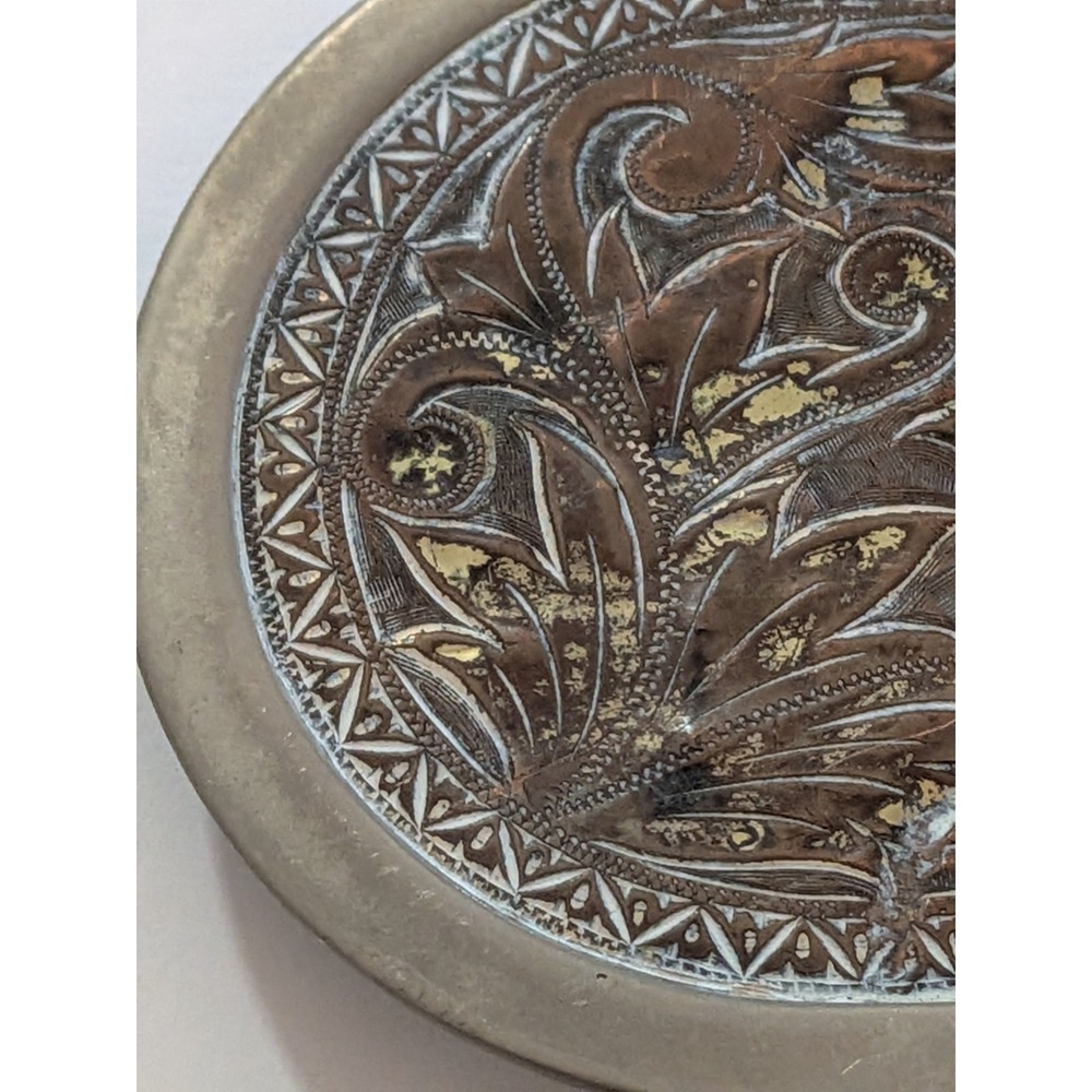 Vintage Floral Etched Oval Belt Buckle Western Boho Silver Tone Patina Metal - Picture 4 of 5